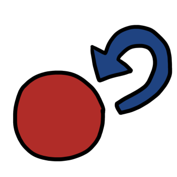 a red circle with a blue arrow that curls around back towards the circle